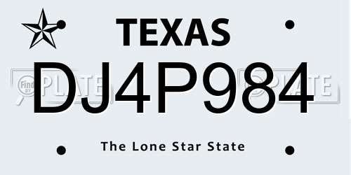 DJ4P984 Texas License Plate
