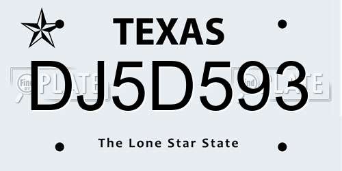 DJ5D593 Texas License Plate