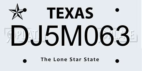 DJ5M063 Texas License Plate