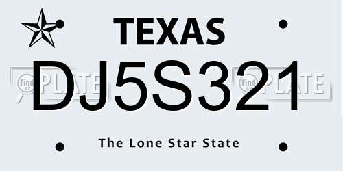 DJ5S321 Texas License Plate