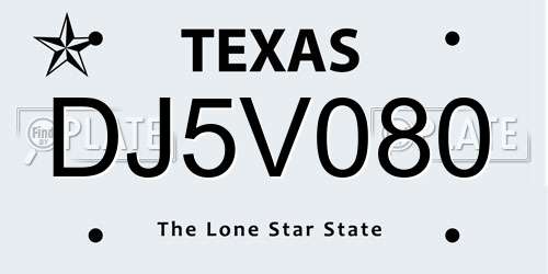 DJ5V080 Texas License Plate