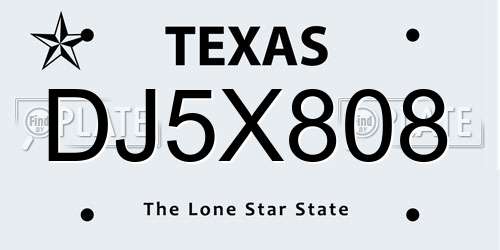 DJ5X808 Texas License Plate