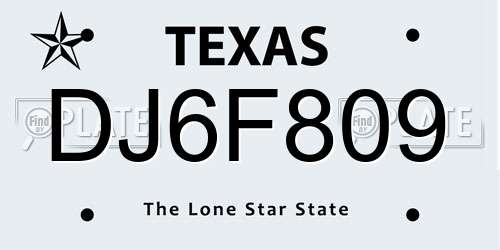 DJ6F809 Texas License Plate