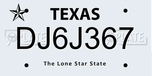DJ6J367 Texas License Plate