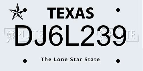 DJ6L239 Texas License Plate