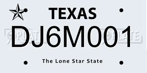 DJ6M001 Texas License Plate