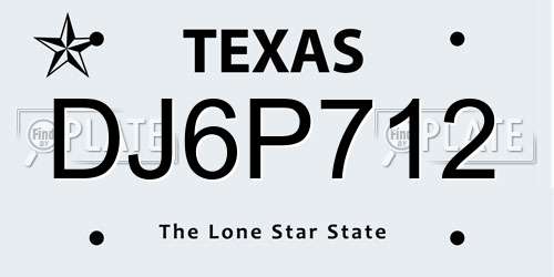 DJ6P712 Texas License Plate
