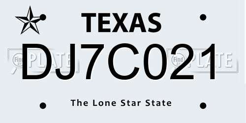 DJ7C021 Texas License Plate