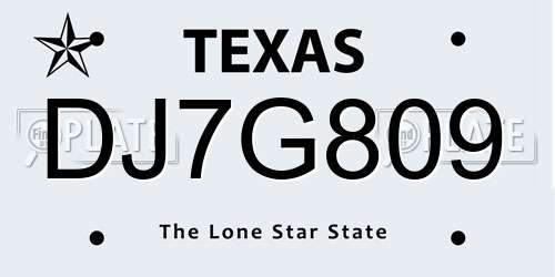 DJ7G809 Texas License Plate