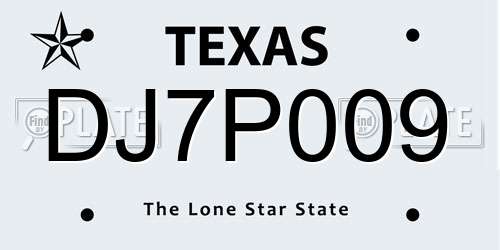 DJ7P009 Texas License Plate