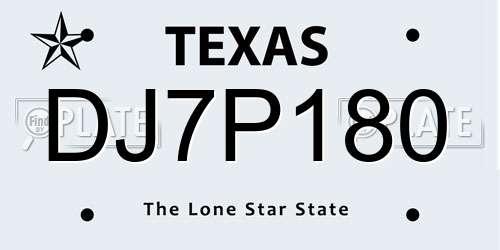 DJ7P180 Texas License Plate
