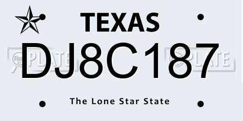 DJ8C187 Texas License Plate