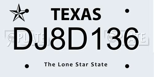 DJ8D136 Texas License Plate