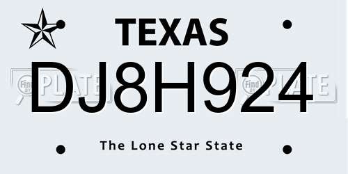 DJ8H924 Texas License Plate
