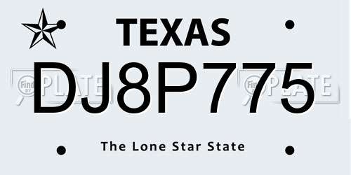DJ8P775 Texas License Plate