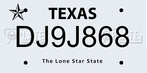 DJ9J868 Texas License Plate