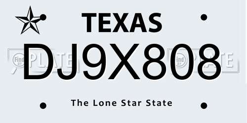 DJ9X808 Texas License Plate