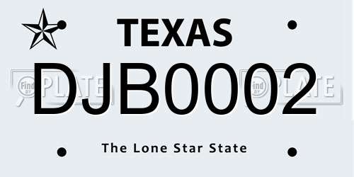 DJB0002 Texas License Plate