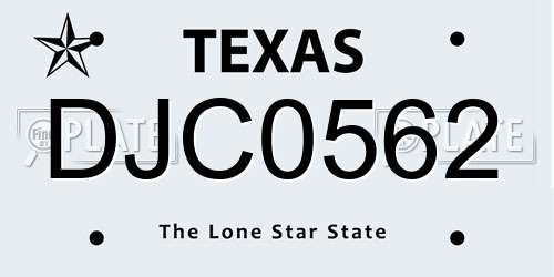 DJC0562 Texas License Plate