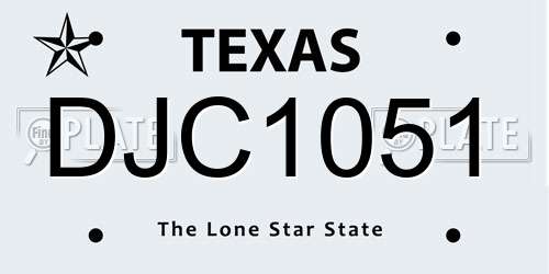 DJC1051 Texas License Plate