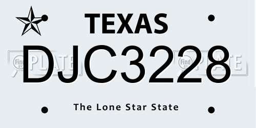 DJC3228 Texas License Plate