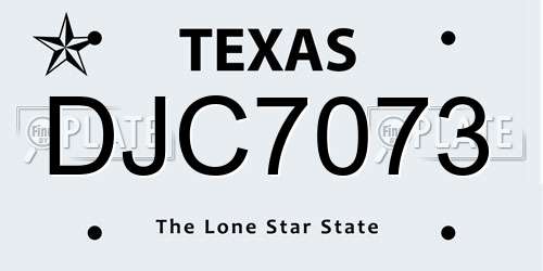DJC7073 Texas License Plate
