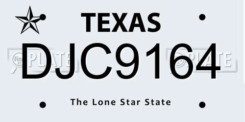 DJC9164 Texas License Plate