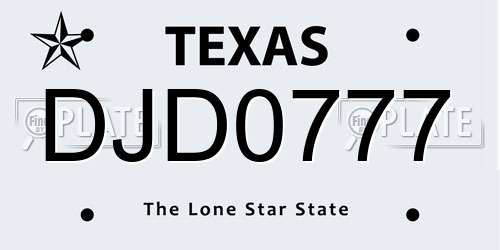 DJD0777 Texas License Plate