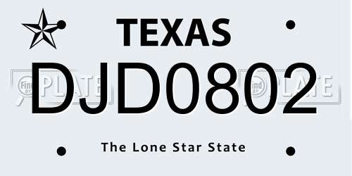 DJD0802 Texas License Plate