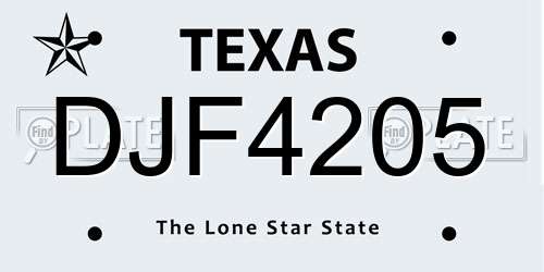 DJF4205 Texas License Plate