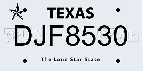DJF8530 Texas License Plate
