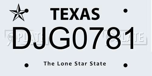 DJG0781 Texas License Plate