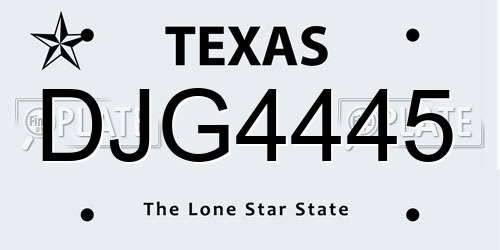 DJG4445 Texas License Plate