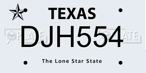 DJH554 Texas License Plate