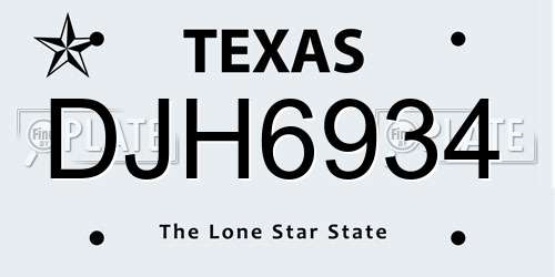 DJH6934 Texas License Plate