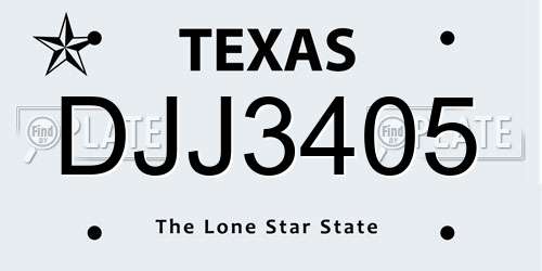 DJJ3405 Texas License Plate