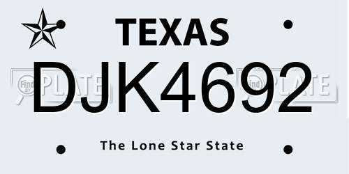 DJK4692 Texas License Plate