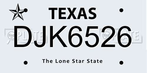 DJK6526 Texas License Plate