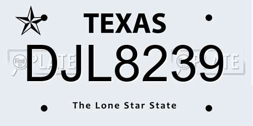 DJL8239 Texas License Plate