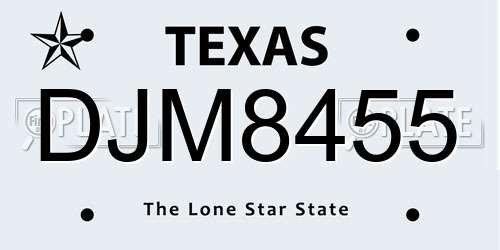 DJM8455 Texas License Plate