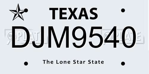 DJM9540 Texas License Plate