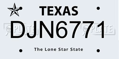 DJN6771 Texas License Plate