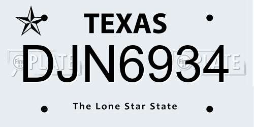 DJN6934 Texas License Plate