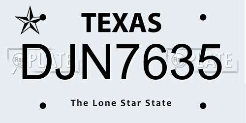 DJN7635 Texas License Plate