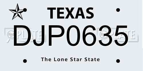 DJP0635 Texas License Plate