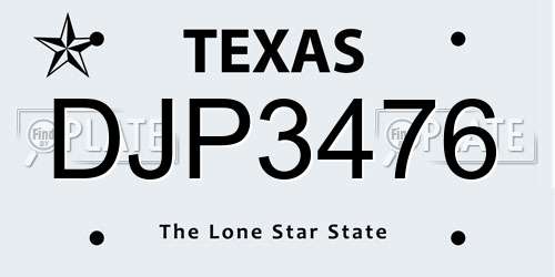 DJP3476 Texas License Plate