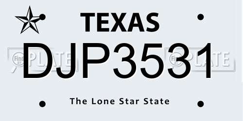DJP3531 Texas License Plate