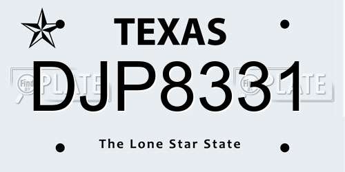 DJP8331 Texas License Plate