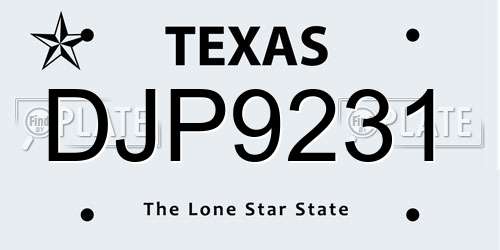 DJP9231 Texas License Plate