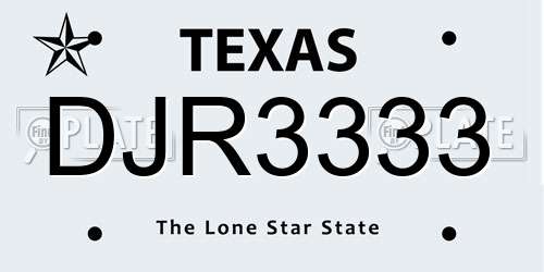 DJR3333 Texas License Plate